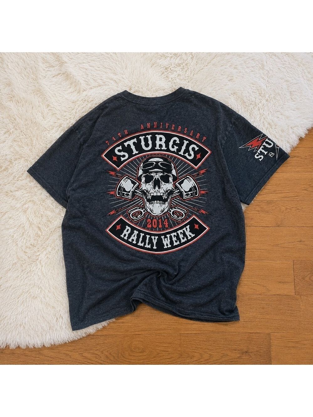 Vintage Hanes‎ Sturgis 2014 74th Anniversary Rally Week Graphic Tee Medium Gray